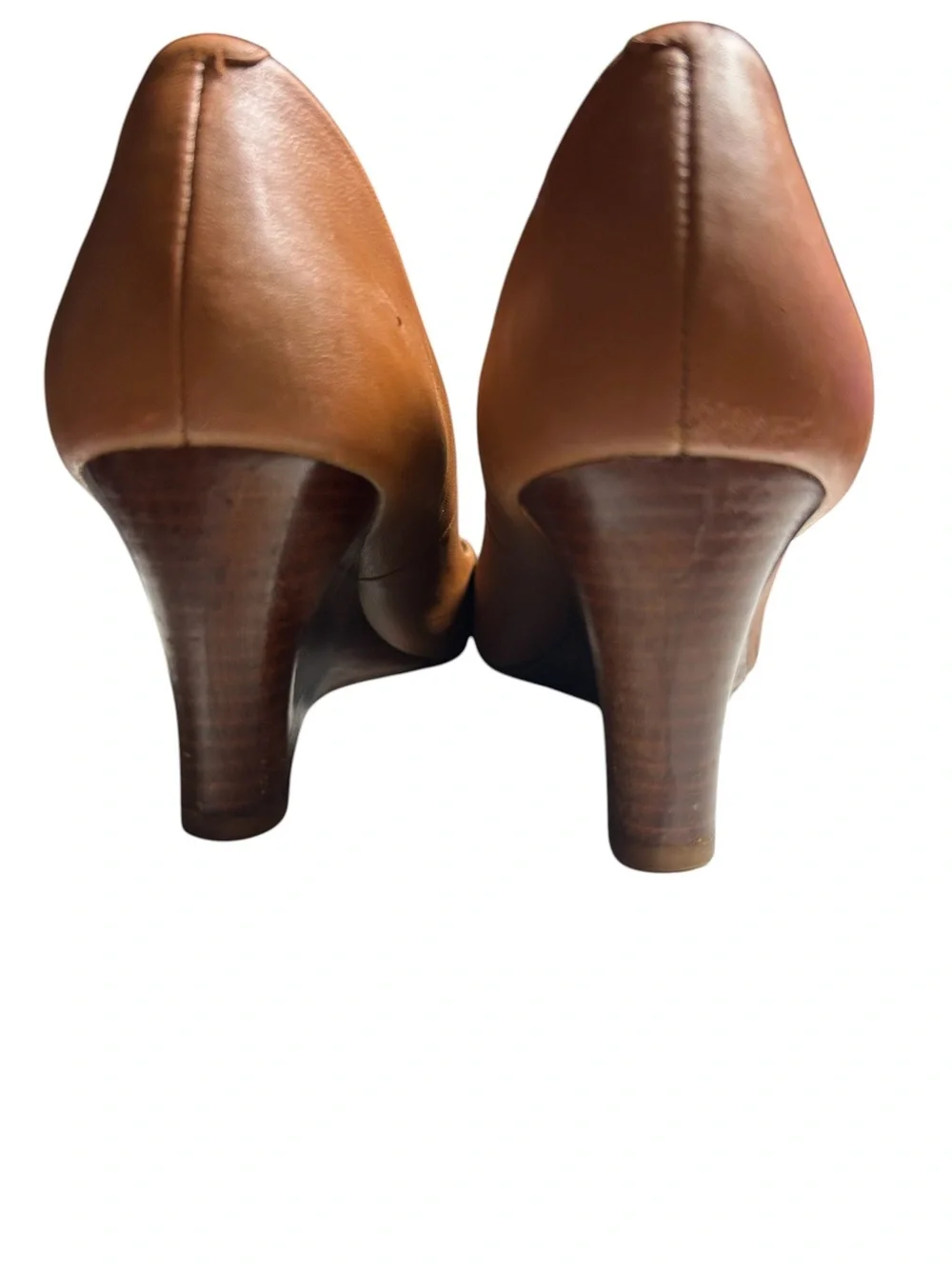 Tory Burch Tan Leather Wedge Peep-Toe with Gold Logo